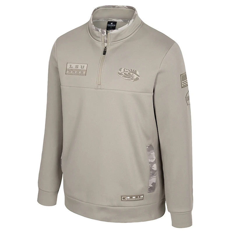 Pull à fermeture éclair quart de tour pour homme Colosseum Oatmeal LSU Tigers Operation Hat Trick Battalion