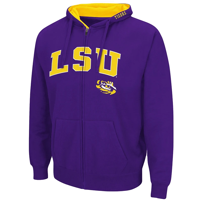 Men's Colosseum Purple LSU Tigers Arch & Logo 3.0 Full-Zip Hoodie
