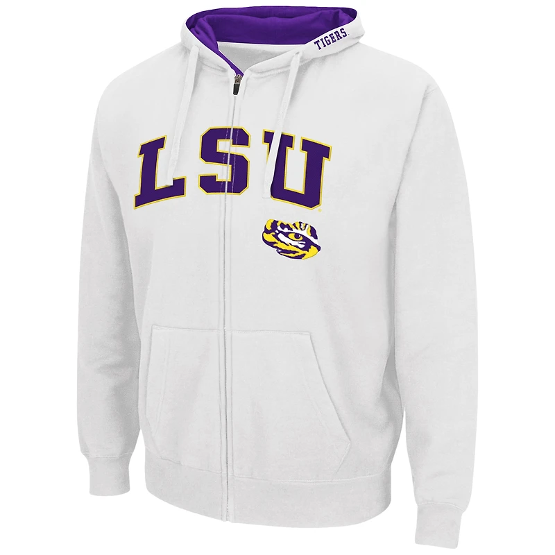 Men's Colosseum White LSU Tigers Arch & Logo 3.0 Full-Zip Hoodie