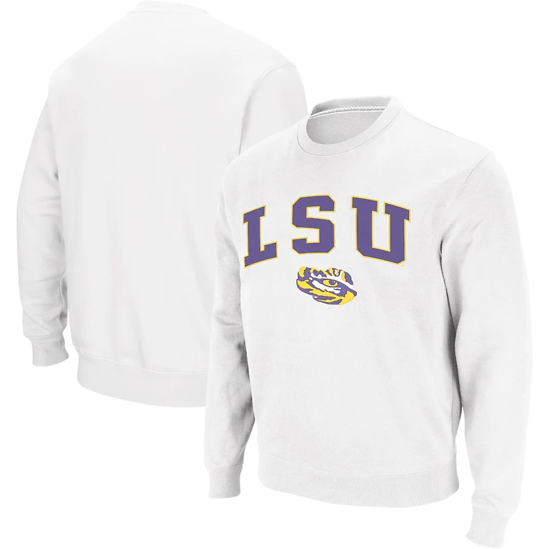 Men's Colosseum White LSU Tigers Arch & Logo Crew Neck Sweatshirt