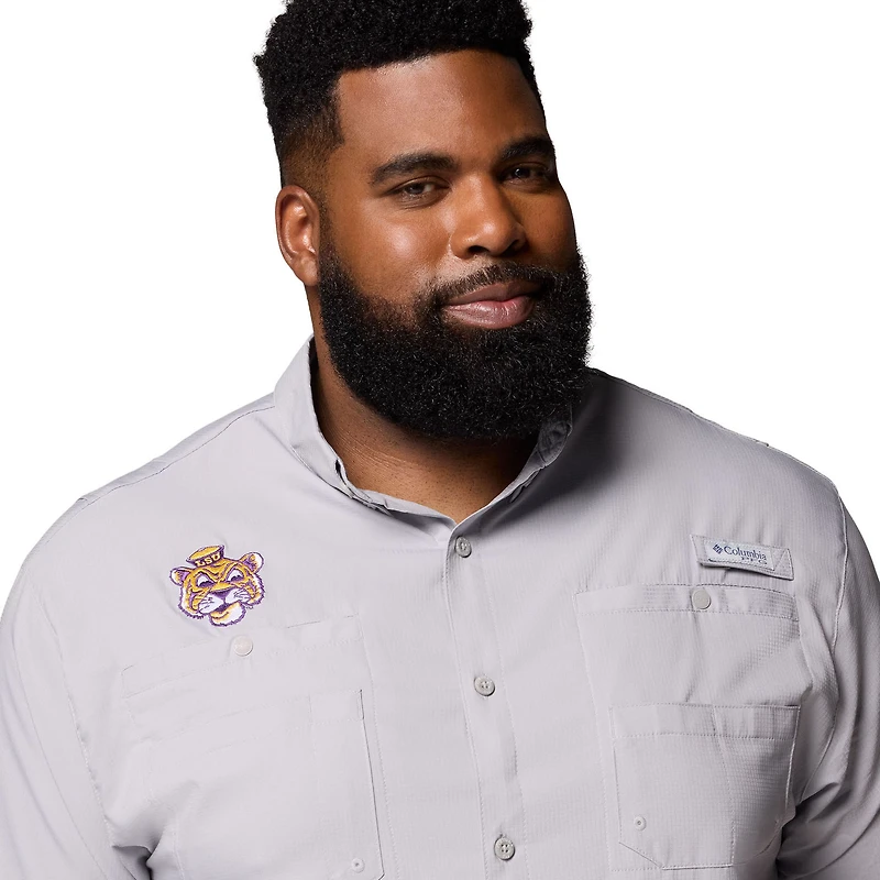Chemise boutonnée Columbia grise LSU Tigers pour homme, grande taille, Tamiami Omni-Shade