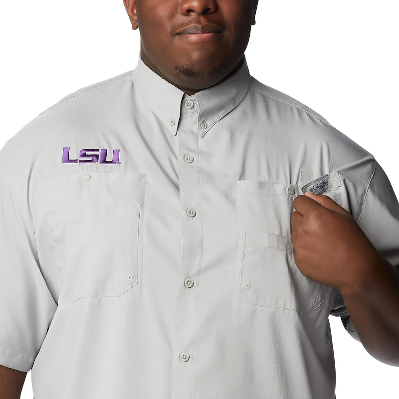 Men's Columbia Gray LSU Tigers Big & Tall Tamiami Omni-Shade Button-Down Shirt
