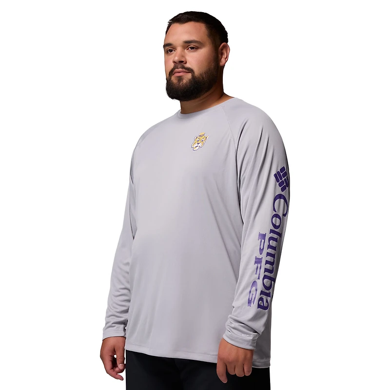 Men's Columbia  Gray LSU Tigers Big & Tall Terminal Tackle Long Sleeve Omni-Shade T-Shirt