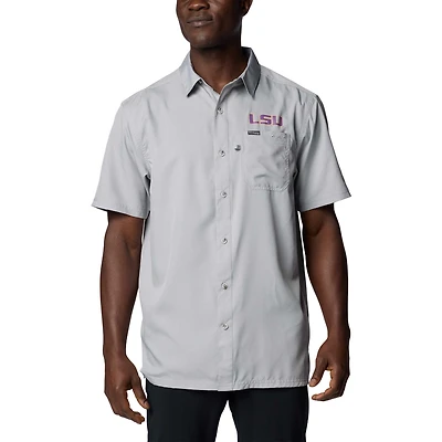 Men's Columbia Gray LSU Tigers PFG Slack Tide™ Omni-Shade™ Button-Up Camp Shirt