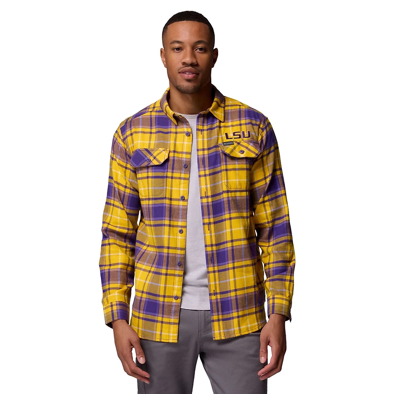 Men's Columbia  Purple LSU Tigers Flare Gun Omni-Wick Flannel Long Sleeve Button-Up Shirt