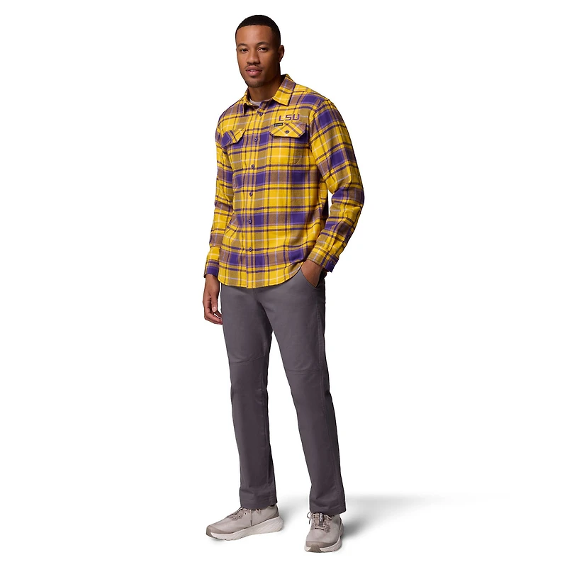 Chemise boutonnée à manches longues en flanelle Omni-Wick violette Columbia LSU Tigers pour homme