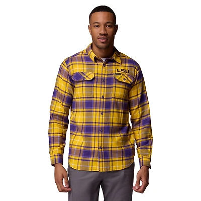 Chemise boutonnée à manches longues en flanelle Omni-Wick violette Columbia LSU Tigers pour homme