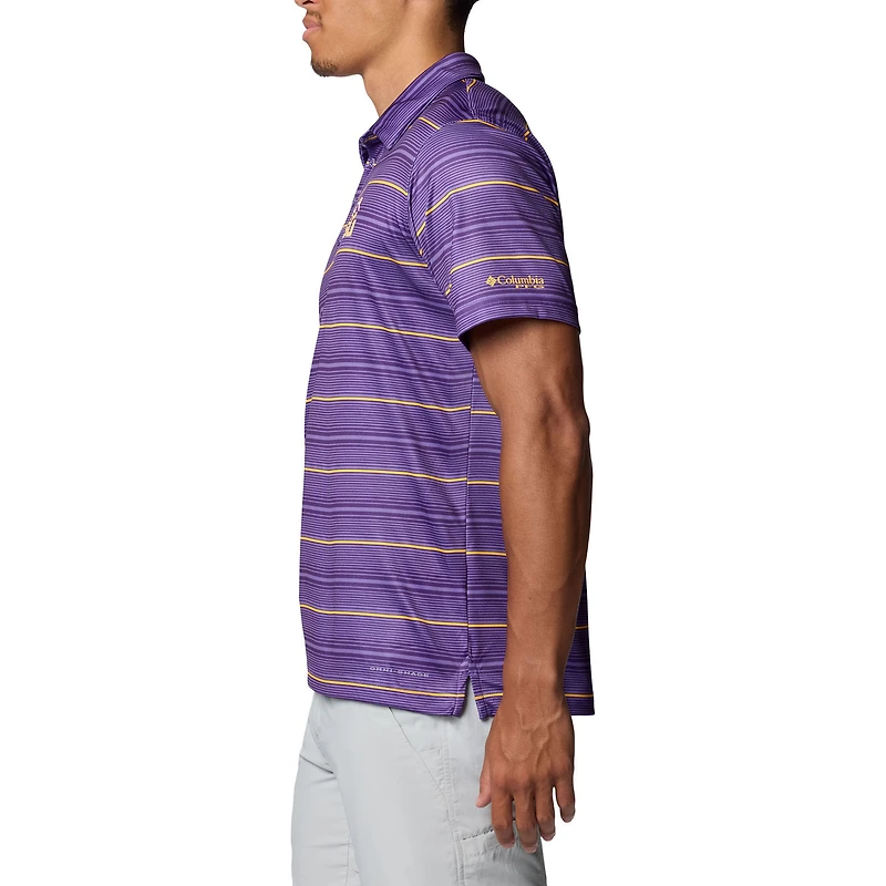 Polo à rayures violettes Columbia LSU Tigers PFG Super Terminal Tackle™ Omni-Shade™ pour homme