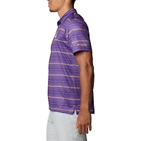 Polo à rayures violettes Columbia LSU Tigers PFG Super Terminal Tackle™ Omni-Shade™ pour homme
