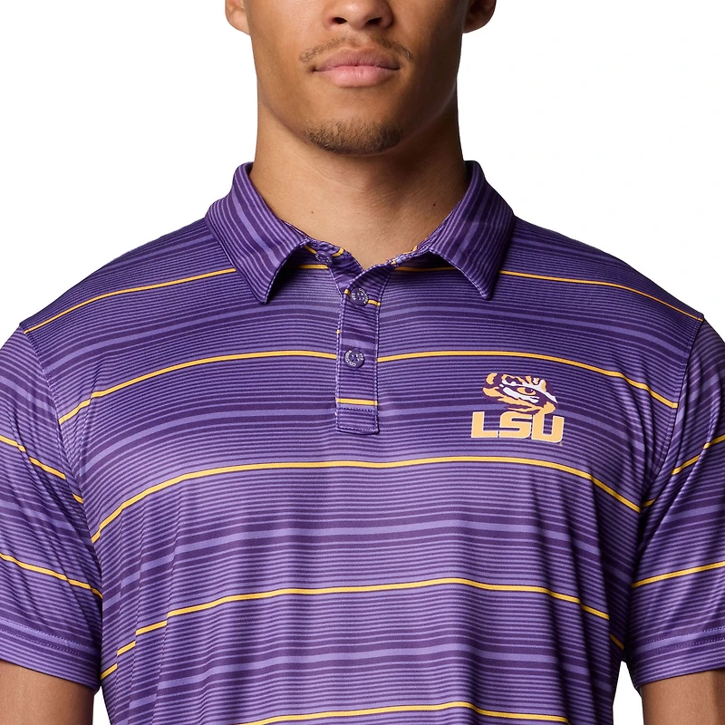 Polo à rayures violettes Columbia LSU Tigers PFG Super Terminal Tackle™ Omni-Shade™ pour homme