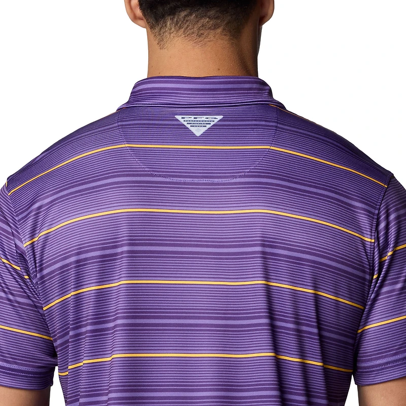 Men's Columbia Purple LSU Tigers PFG Super Terminal Tackle™ Omni-Shade™ Stripe Polo
