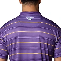 Men's Columbia Purple LSU Tigers PFG Super Terminal Tackle™ Omni-Shade™ Stripe Polo