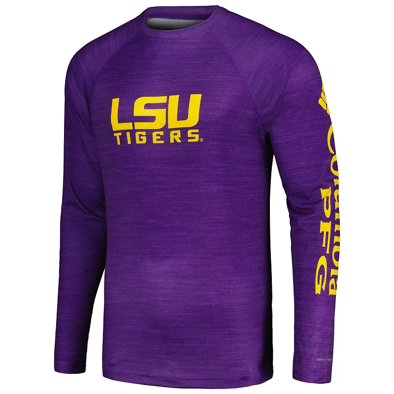 T-shirt à manches longues Columbia Purple LSU Tigers PFG Terminal Tackle Omni-Shade Raglan pour homme