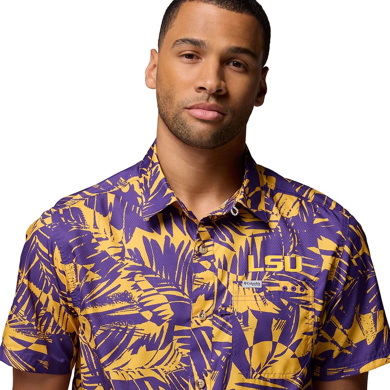 Men's Columbia Purple LSU Tigers Super Slack Tide Omni-Wick Button-Up Shirt