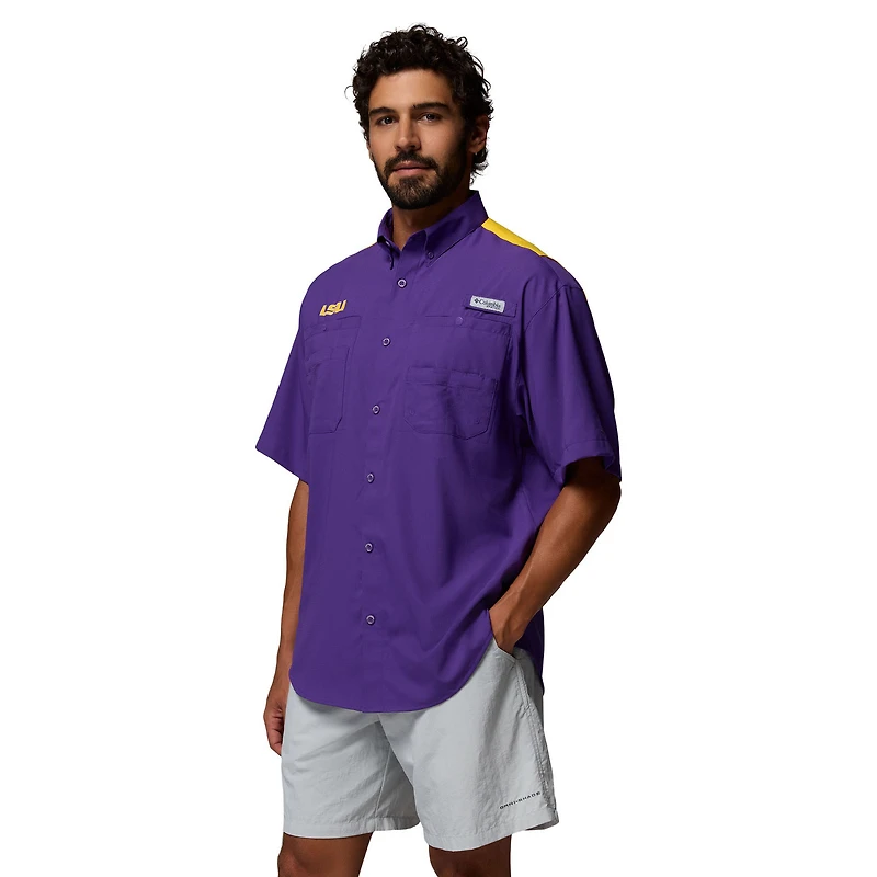 Men's Columbia Purple LSU Tigers Tamiami Colorblock Omni-Shade Button-Down Shirt