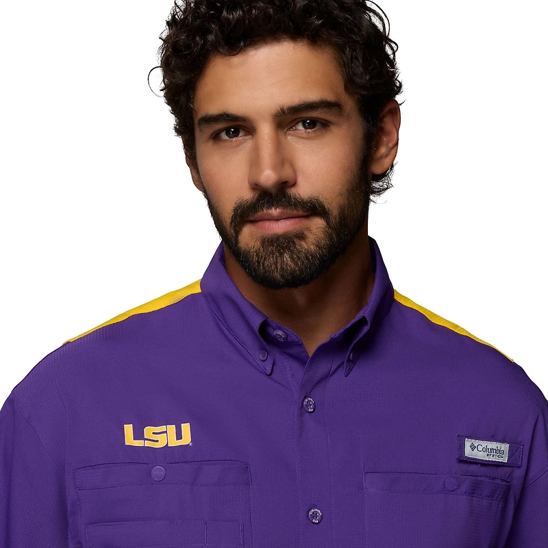 Men's Columbia Purple LSU Tigers Tamiami Colorblock Omni-Shade Button-Down Shirt