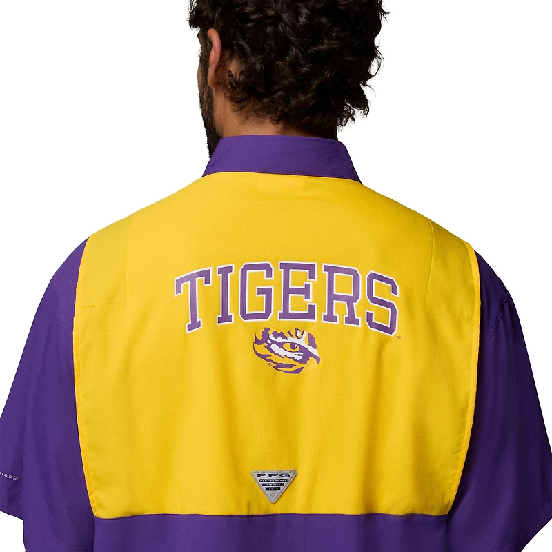 Men's Columbia Purple LSU Tigers Tamiami Colorblock Omni-Shade Button-Down Shirt