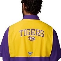 Men's Columbia Purple LSU Tigers Tamiami Colorblock Omni-Shade Button-Down Shirt