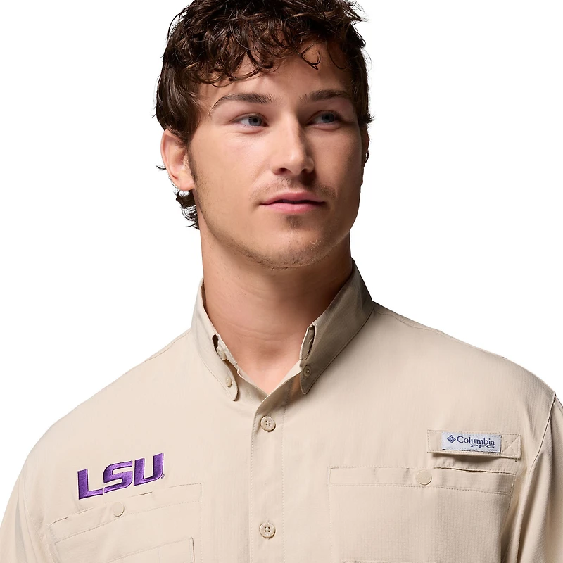 Men's Columbia Tan LSU Tigers Tamiami Omni-Shade Button-Down Shirt