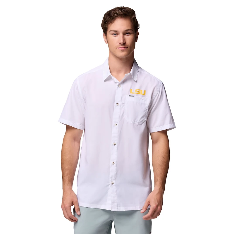 Chemise boutonnée blanche Columbia LSU Tigers Slack Tide Camp pour homme