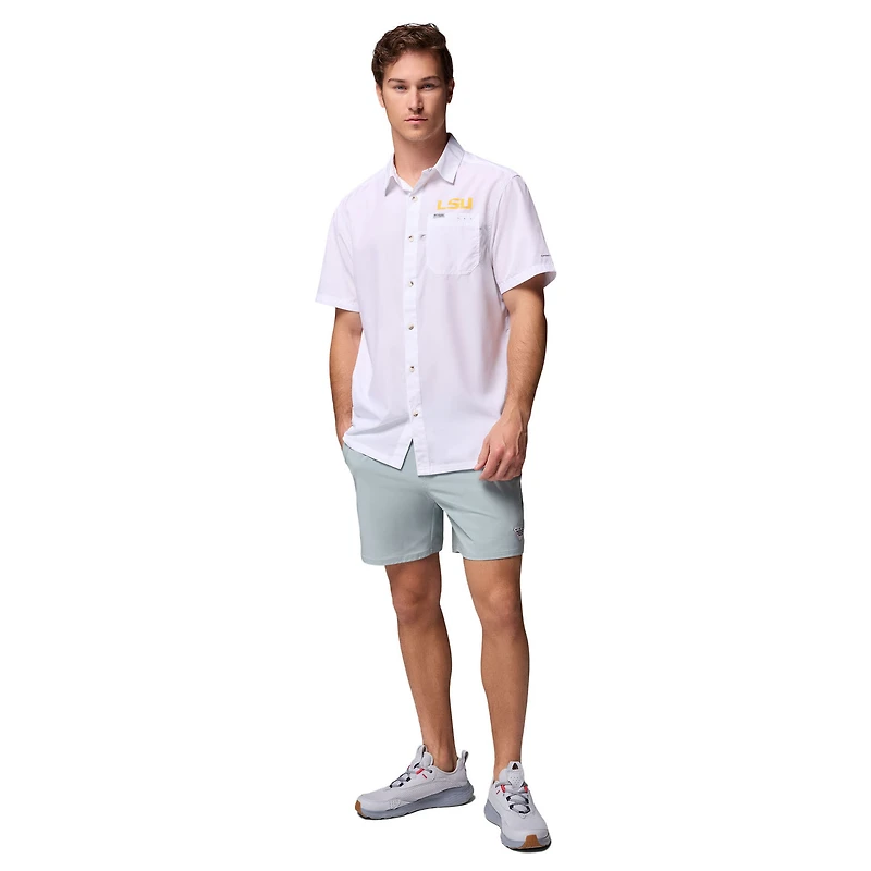 Men's Columbia White LSU Tigers Slack Tide Camp Button-Up Shirt