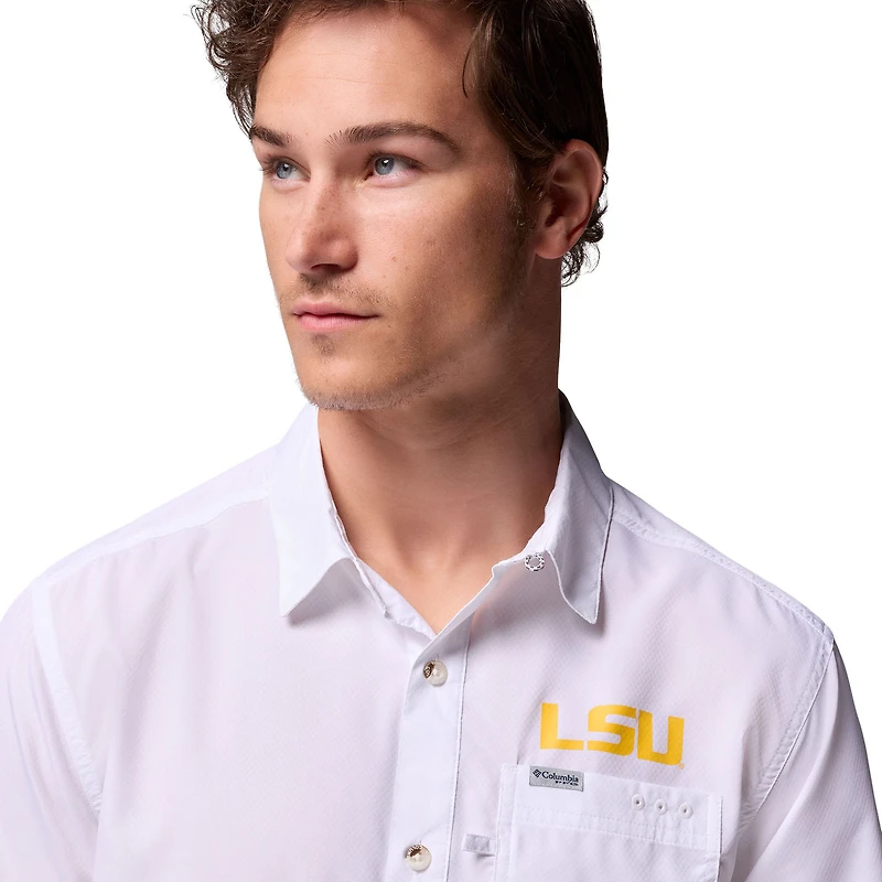 Men's Columbia White LSU Tigers Slack Tide Camp Button-Up Shirt