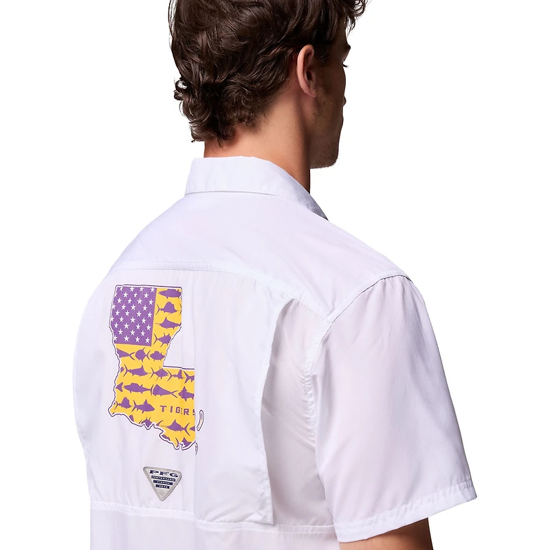 Men's Columbia White LSU Tigers Slack Tide Camp Button-Up Shirt