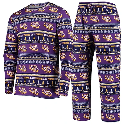 Concepts Sport pour hommes LSU Tigers Ugly Sweater Ensemble haut à manches longues et pantalon en tricot violet