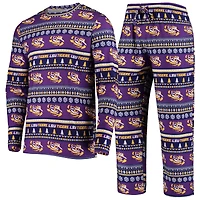 Concepts Sport pour hommes LSU Tigers Ugly Sweater Ensemble haut à manches longues et pantalon en tricot violet