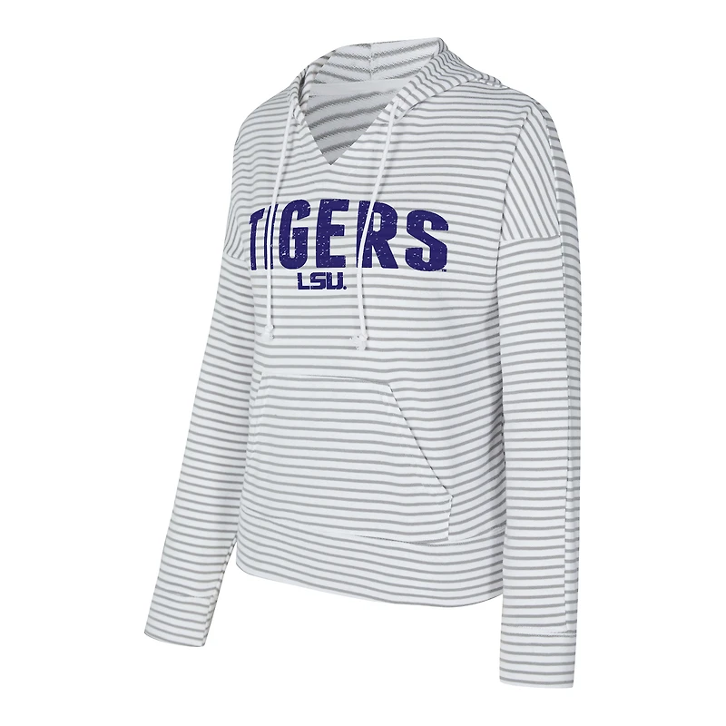 Sweat à capuche rayé col en V Concepts Sport blanc/gris pour homme, motif LSU Tigers