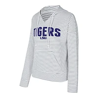 Sweat à capuche rayé col en V Concepts Sport blanc/gris pour homme, motif LSU Tigers