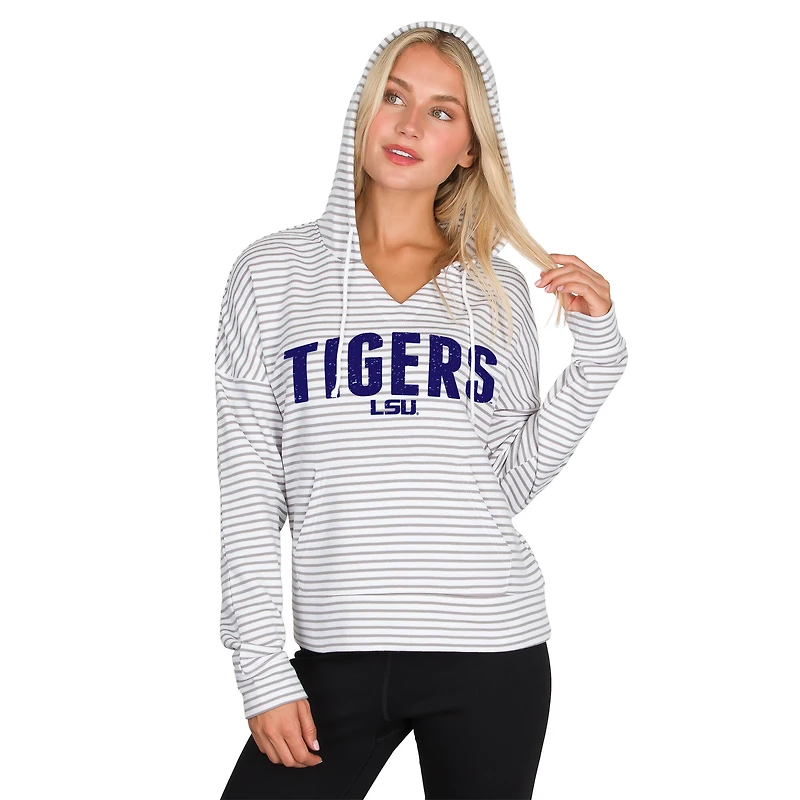 Men's Concepts Sport White/Gray LSU Tigers French Terry Striped V-Neck Pullover Hoodie