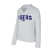 Men's Concepts Sport  White/Gray LSU Tigers French Terry Striped V-Neck Pullover Hoodie