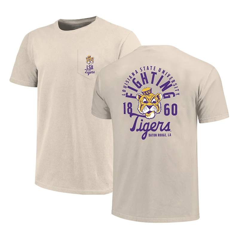 Men's Cream LSU Tigers Big & Tall Mascot Overlay Essential Pocket T-Shirt