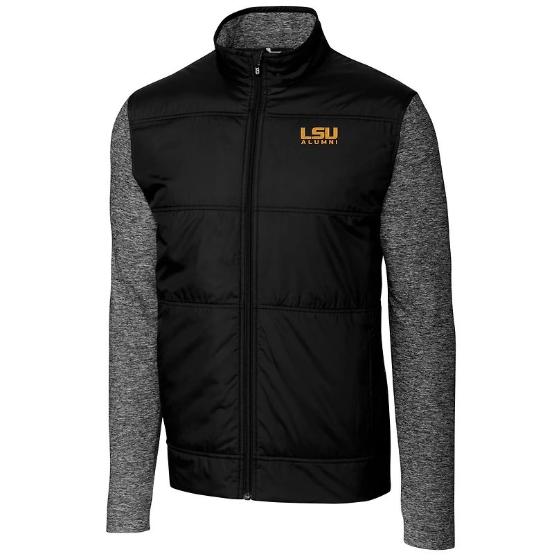 Men's Cutter & Buck Black LSU Tigers Alumni Logo Stealth Hybrid Quilted Full-Zip Windbreaker Jacket