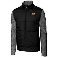 Men's Cutter & Buck Black LSU Tigers Alumni Logo Stealth Hybrid Quilted Full-Zip Windbreaker Jacket