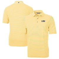 Men's Cutter & Buck  Gold LSU Tigers Alumni Logo Virtue Eco Pique Stripe Recycled Polo
