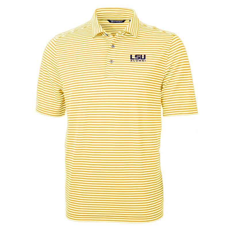 Men's Cutter & Buck Gold LSU Tigers Alumni Logo Virtue Eco Pique Stripe Recycled Polo