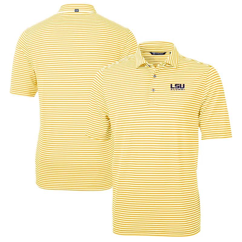 Men's Cutter & Buck Gold LSU Tigers Alumni Logo Virtue Eco Pique Stripe Recycled Polo