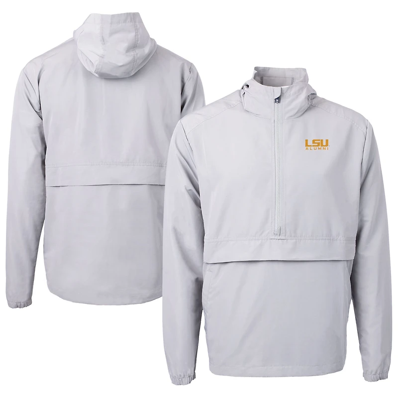 Men's Cutter & Buck  Gray LSU Tigers Alumni Logo Charter Eco Knit Recycled Anorak Half-Zip Jacket