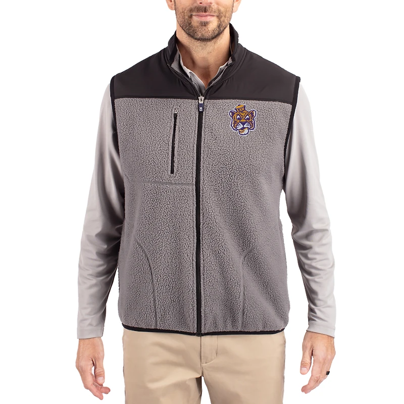 Gilet zippé Cutter & Buck gris LSU Tigers Cascade Eco Fleece pour homme
