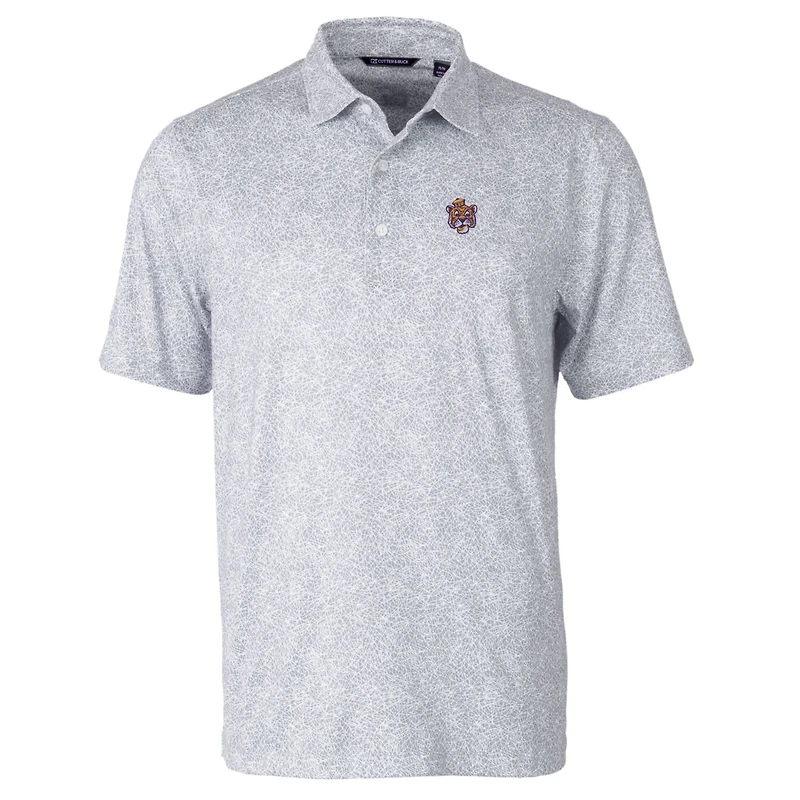 Men's Cutter & Buck Gray LSU Tigers Pike Constellation Stretch Polo