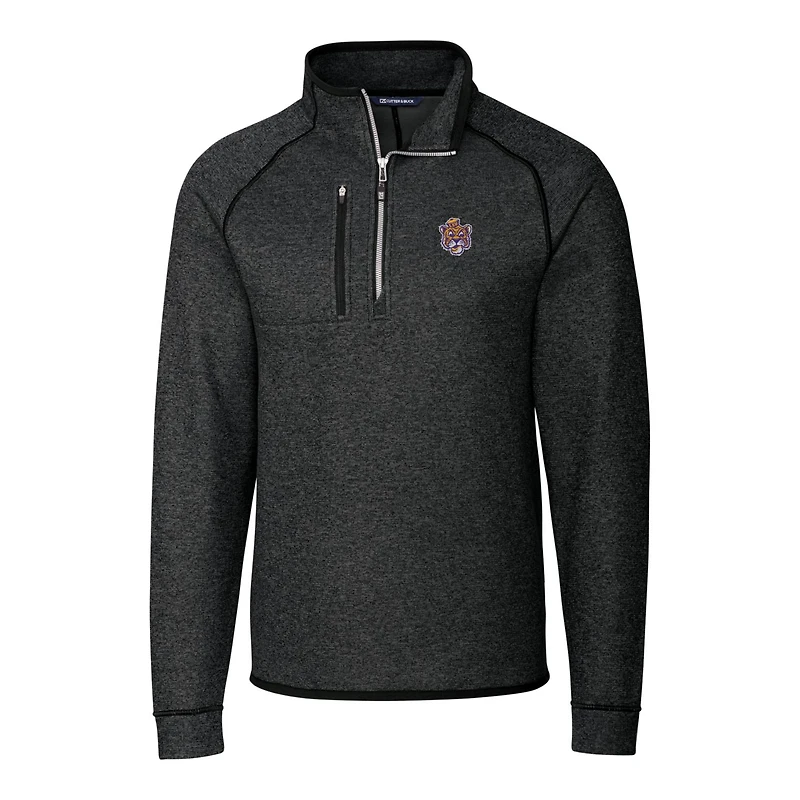 Veste pull demi-zippée en tricot pour homme Cutter & Buck Heather Charcoal des LSU Tigers