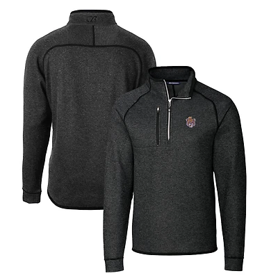 Men's Cutter & Buck Heather Charcoal LSU Tigers Mainsail Sweater-Knit Half-Zip Pullover Jacket