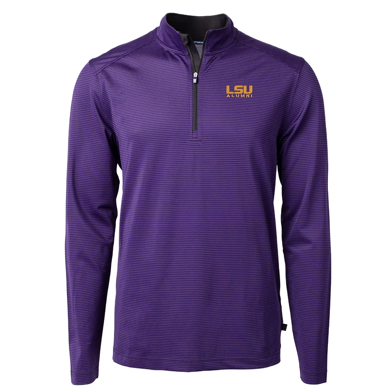 Men's Cutter & Buck  Purple LSU Tigers Alumni Logo DryTec Virtue Eco Pique Micro Stripe Recycled Quarter-Zip Pullover Top