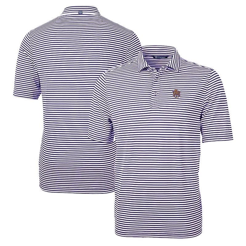 Men's Cutter & Buck Purple LSU Tigers Big Tall Team Logo Virtue Eco Pique Stripe Recycled Polo
