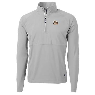 Men's Cutter & Buck Silver LSU Tigers Adapt Eco Knit Hybrid Recycled Quarter-Zip Pullover Top