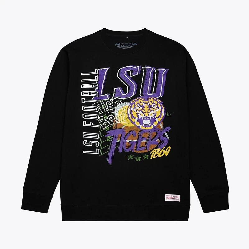 Men's Mitchell & Ness  Black LSU Tigers Half Time Fleece Crewneck Sweatshirt