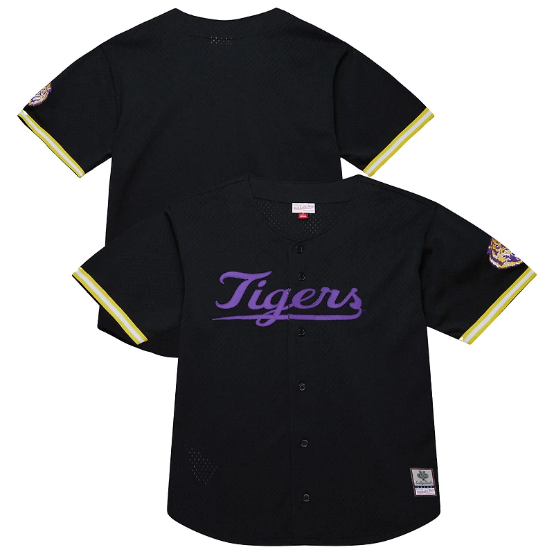 Men's Mitchell & Ness Black LSU Tigers On The Clock Full-Button Fashion Jersey