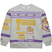 Men's Mitchell & Ness Heather Gray LSU Tigers All Over Print Sweatshirt